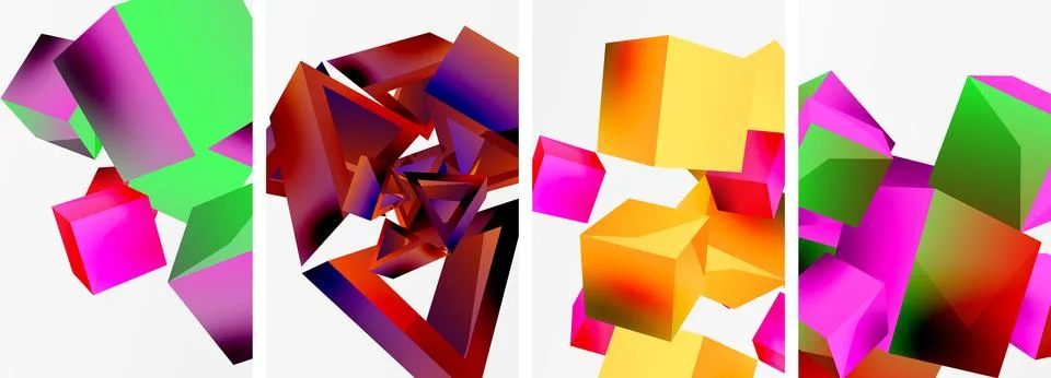 Flying 3d shapes, cubes and other geometric elements background design for 스톡 일러스트