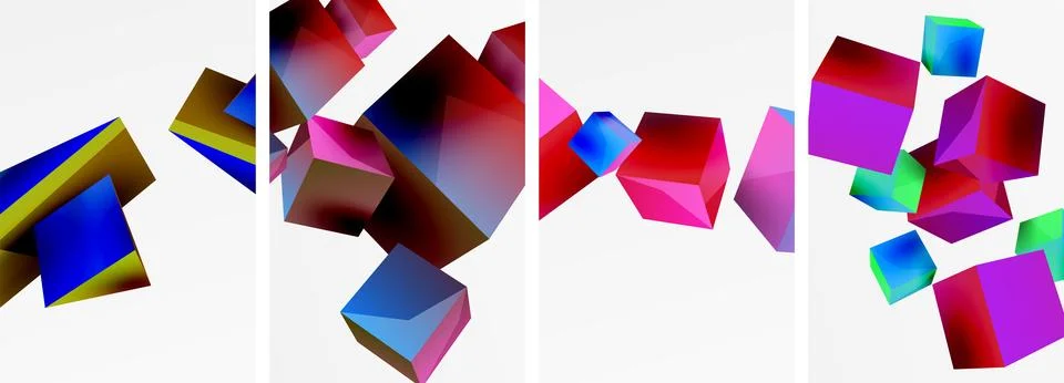 Flying 3d shapes, cubes and other geometric elements background design for Stock Illustration