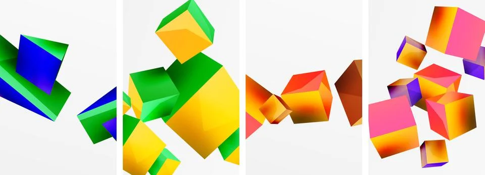 Flying 3d shapes, cubes and other geometric elements background design for Stock Illustration