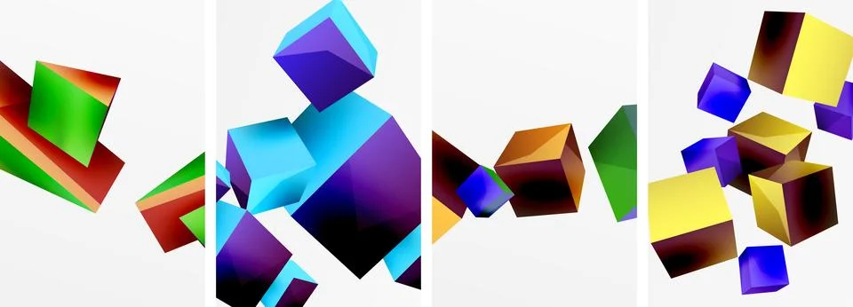 Flying 3d shapes, cubes and other geometric elements background design for Stock Illustration