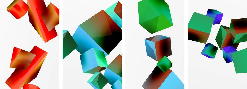 Flying 3d shapes, cubes and other geometric elements background design for Stock Illustration
