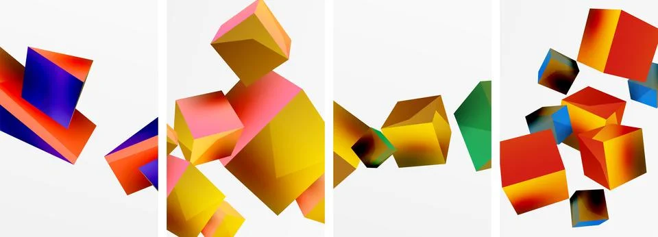 Flying 3d shapes, cubes and other geometric elements background design for Stock Illustration