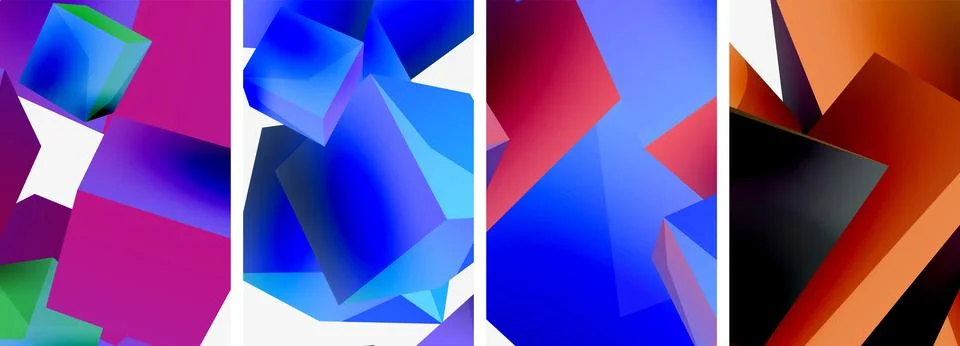 Flying 3d shapes, cubes and other geometric elements background design for 스톡 일러스트