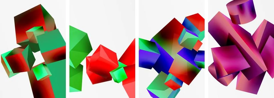 Flying 3d shapes, cubes and other geometric elements background design for 스톡 일러스트