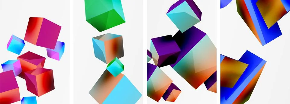 Flying 3d shapes, cubes and other geometric elements background design for 스톡 일러스트