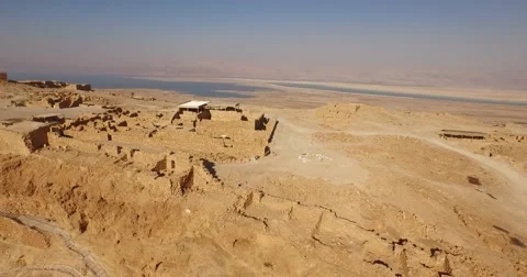 Flying 4K Aerial View of MASADA, ISRAEL Stock Footage 53232134