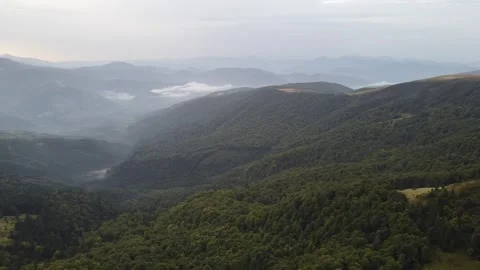 Flying Above Autumn Mountain Meadows and Forested Ridge Stock Footage 342930373