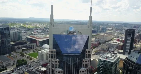 Flying above the Batman Building in Nashville, TN DRONE FOOTAGE Stock Footage