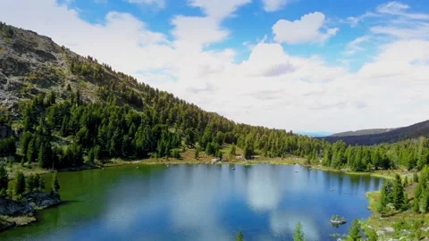 Flying Above The Beautiful Lake Between Forest And Mountains Stock Footage 230912604