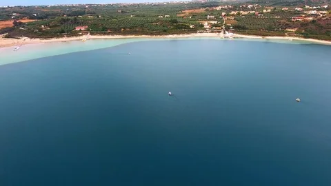 Flying above beautiful Lake Kournas at Crete Stock Footage