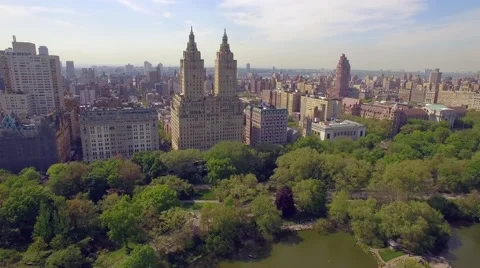 Flying above the Central park in New York city. Amazing aerial picture. 4K Stock Footage 63148673