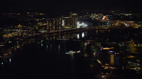 Flying above the Charles River in Boston at night. Shot in 2011. Stock Footage 59249484