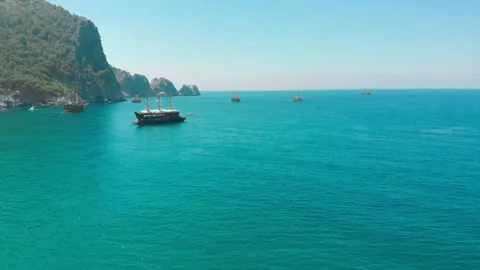 Flying Above Cleopatra Beach | Summer Paradise in Turkey Stockbeeldmateriaal 130659631