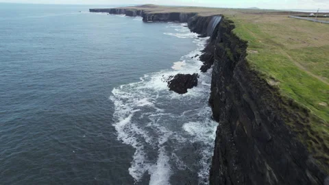 Flying Above Cliff on Coastline of Loop Head Peninsula and County Clare 스톡 동영상 345039757