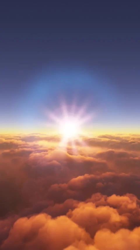 Flying above the clouds at sunset. aerial view of the sky with a lens flare Stock Footage 283420208