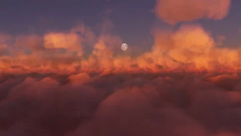 Flying Above the Clouds at Sunset with the Moon in the Background Stock-Footage 237765877