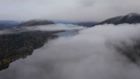 Flying Above the Clouds on Teletskoye Lake in Altai Mountains, Siberia, Russia. Stock Footage 147382319