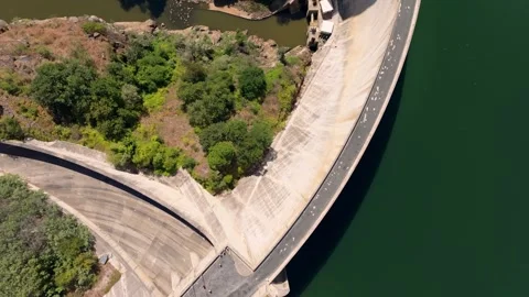 Flying Above Concrete Wall Of Belesar Dam Stock Footage 252832687