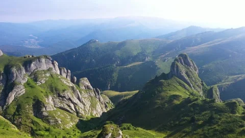 Flying above conglomerate cliffs in the Ciucas mountains, Carpathians, Romani Stock Footage 137464484