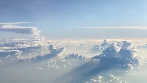 Flying above Cumulus Clouds in Sky Aerial cloudscape Stock Footage 121261130