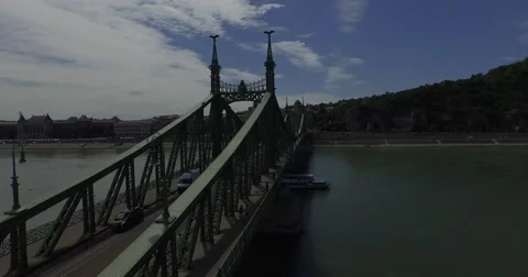 Flying above Danube river in Budapest city. Perfect aerial footage. 4K Stock Footage 54327491