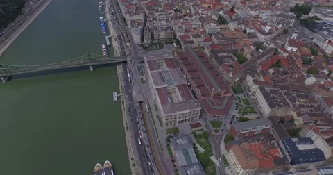 Flying above Danube river in Budapest city. Perfect aerial footage. 4K Stock Footage 54327517