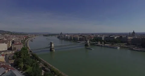 Flying above Danube river in Budapest city. Perfect aerial footage. 4K Stock Footage 54327576