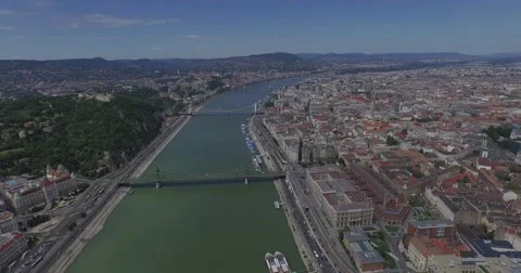 Flying above Danube river in Budapest city. Perfect aerial footage. 4K Stock Footage 54327587
