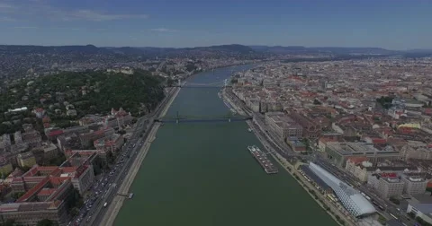Flying above Danube river in Budapest city. Perfect aerial footage. 4K Stock Footage 54327597