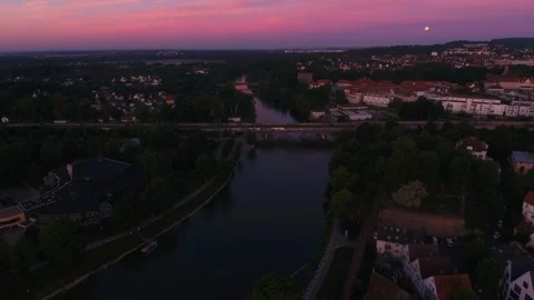 Flying above the danube in Ulm Stock Footage 108869779