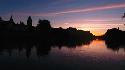 Flying above the danube in Ulm Stock Footage 108872448