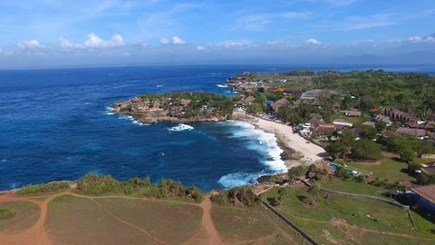 Flying above empty beach of tropical island coast Stock Footage 111778870