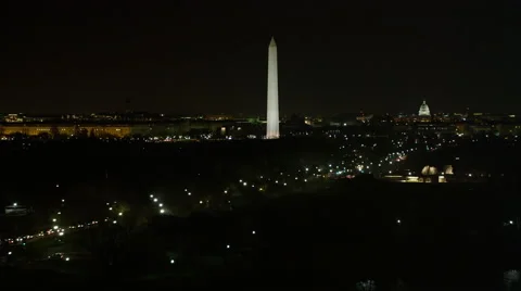 Flying above George Washington Memorial Parkway at night, passing Washington Stock Footage 59196456