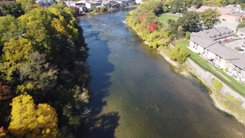 Flying Above the Grand River (Fall) Stock Footage 314202098