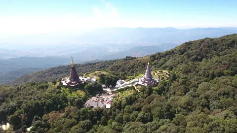 Flying above high mountain temple Inthanon Doi Stock Footage 233393385