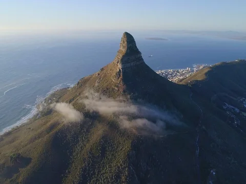 Flying above Lion's Head with Clouds Passing by in Cape Town Stock Footage 79155847