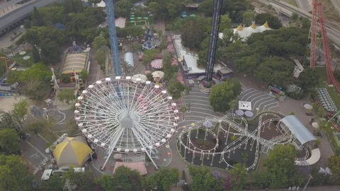 Flying above luna park in Tel Aviv 4k dcinelike ungraded flat Stock Footage 89706092