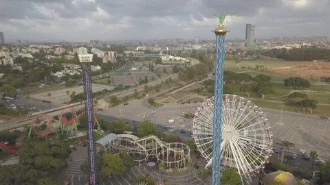 Flying above luna park in Tel Aviv 4k dcinelike ungraded flat Stock Footage 89706767