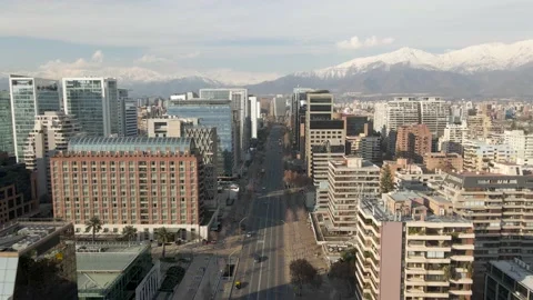 Flying above main road between skyscrapers in Santiago, Chile Stock Footage 136013020