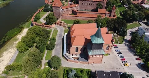 Flying Above Malbork Castle During The Day Stock Footage 93215043