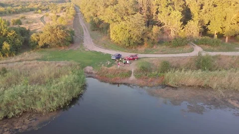 Flying above Milk river with forests and fields in Ukraine, Melitopol, Sosnovka  Stock Footage 114246948
