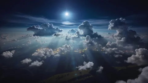 Flying above moonlit clouds time-lapse panorama 스톡 동영상 336627609
