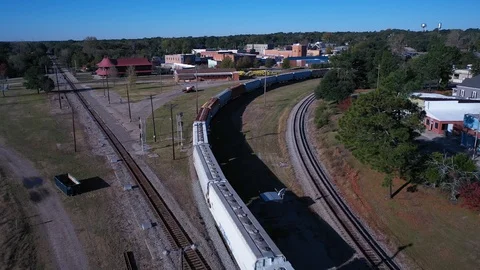 Flying above a moving train Stock Footage 119705087