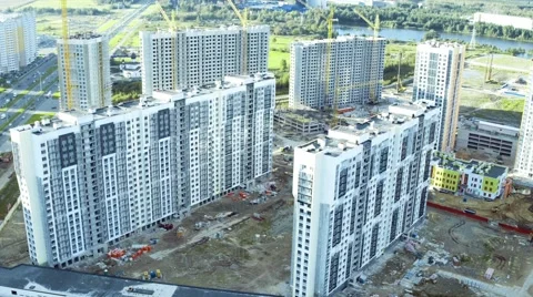 Flying Above Multi-storey Unfinished Building Stock Footage 67643528