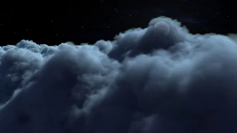 Flying above night dark clouds with full moon seamless loop Stock Footage 77360094