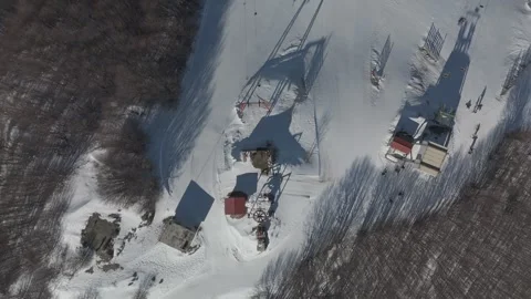 Flying above the Pelion Ski Centre chair lifts Stock Footage 288709679