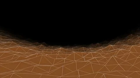 Flying above plexus grid landscape on a dark background, seamless loop Stock Illustration