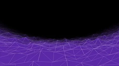 Flying above plexus grid landscape on a dark background, seamless loop 스톡 일러스트