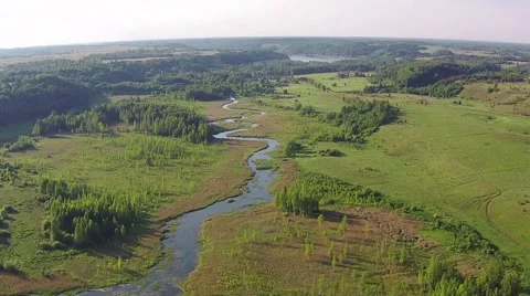 Flying Above River in Forest Stock Footage 51938725