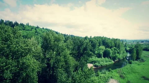 Flying above the river. Road on a side. Stock Footage 58696895